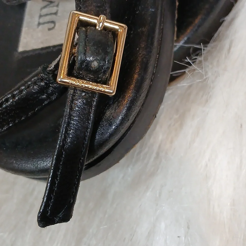 Jimmy Choo Leather Slingback Sandals Black Chain-Link Accent Sz 39 - Picture 9 of 10